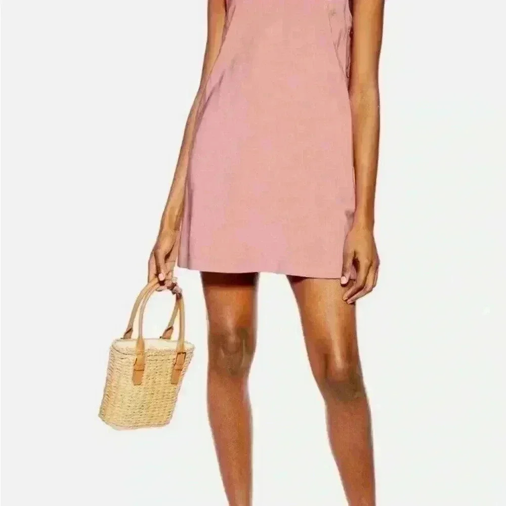 Topshop Women's Pink Side Button Mini Slip Dress Size 2 Sleeveless - Picture 4 of 13